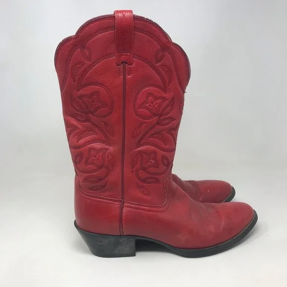 Ariat Red Leather Western Cowgirl Boots Size 8B - Picture 7 of 12